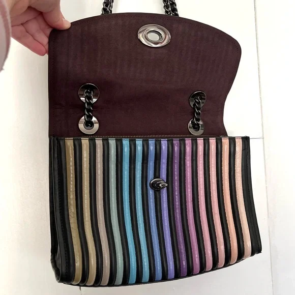 Coach Parker Rainbow Ombre Stripe Quilted Leather Convertible Shoulder Bag 52605 - Picture 7 of 11